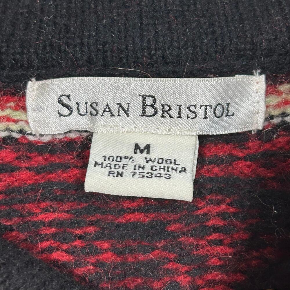 Vintage Susan Bristol Cardigan Sweater 100% Wool Womens Medium Nordic Fair Isle - Picture 3 of 4